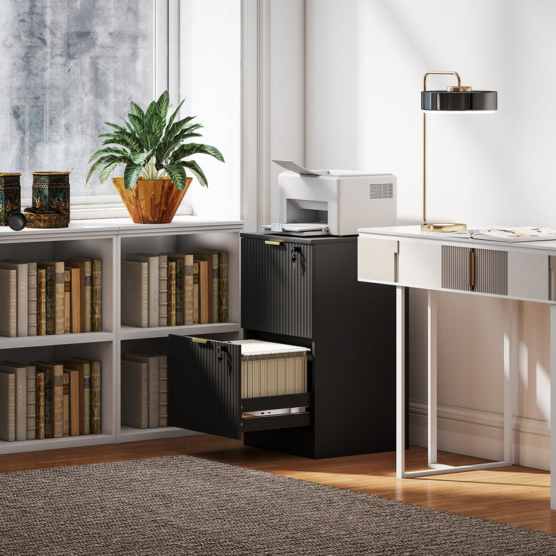 HOMCOM Filing Cabinet, Fluted Vertical File Cabinet with 2 Lockable Drawers and Hanging Rails, Black – view 10
