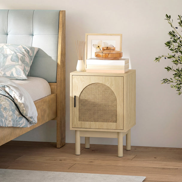 HOMCOM Rattan Bedside Table for Bedroom - Natural Wood – view 2
