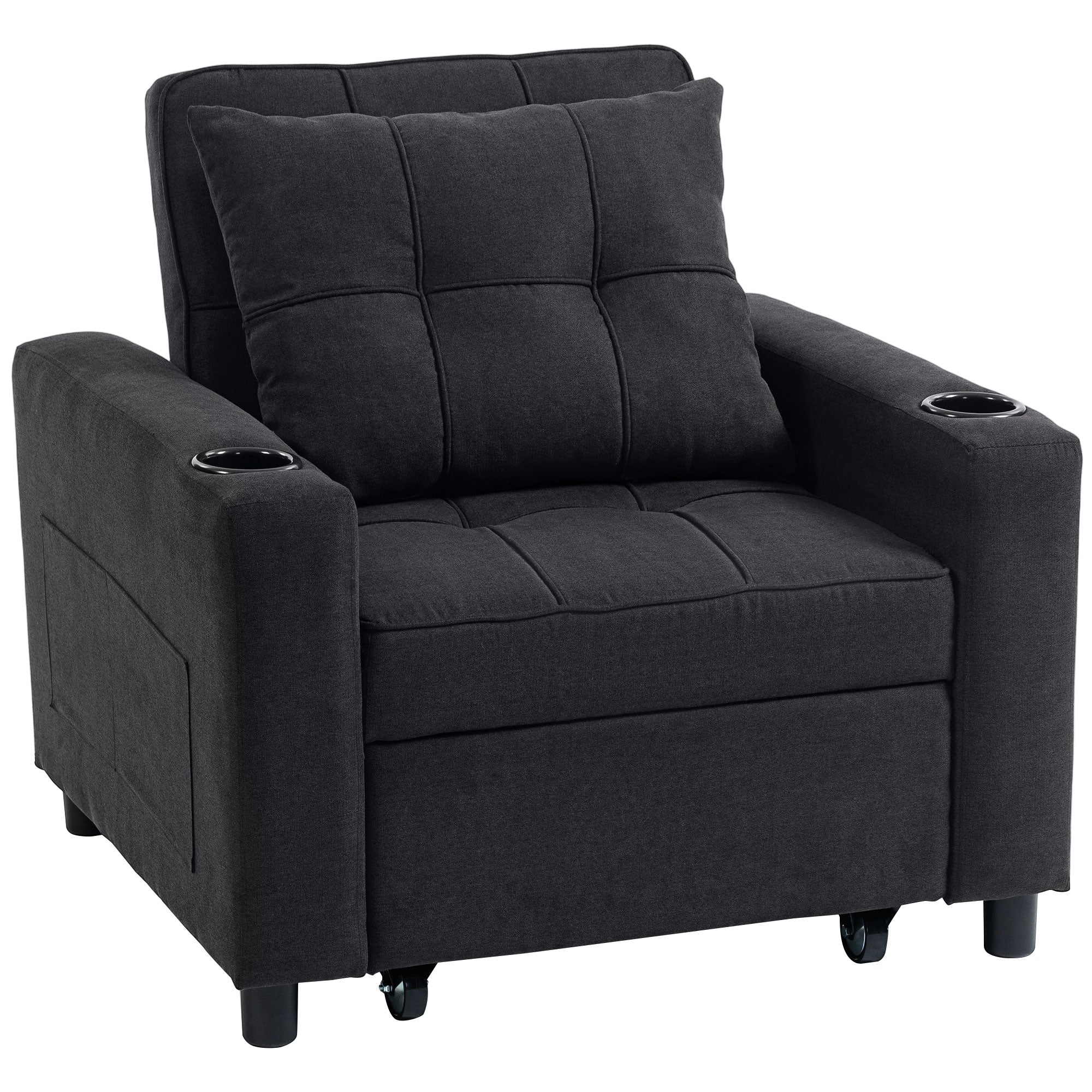 3-in-1 Single Sofa Bed, Convertible Sleeper Chair Bed - Black