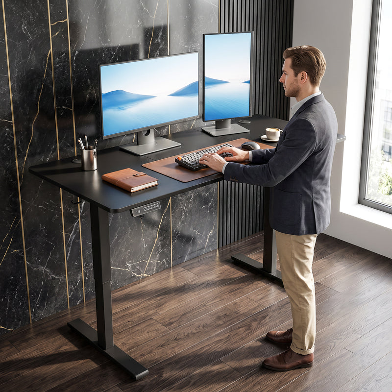 HOMCOM Standing Desk Memory Control Height Adjustable Desk 2 Cable Holes LED Display Sit Stand Desk Black – view 9
