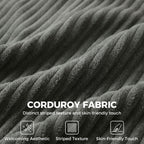 3 Seater Sofa with Wide Seat, Corduroy Fabric Couch with Deep Seat, Spring Cushion, Light Grey