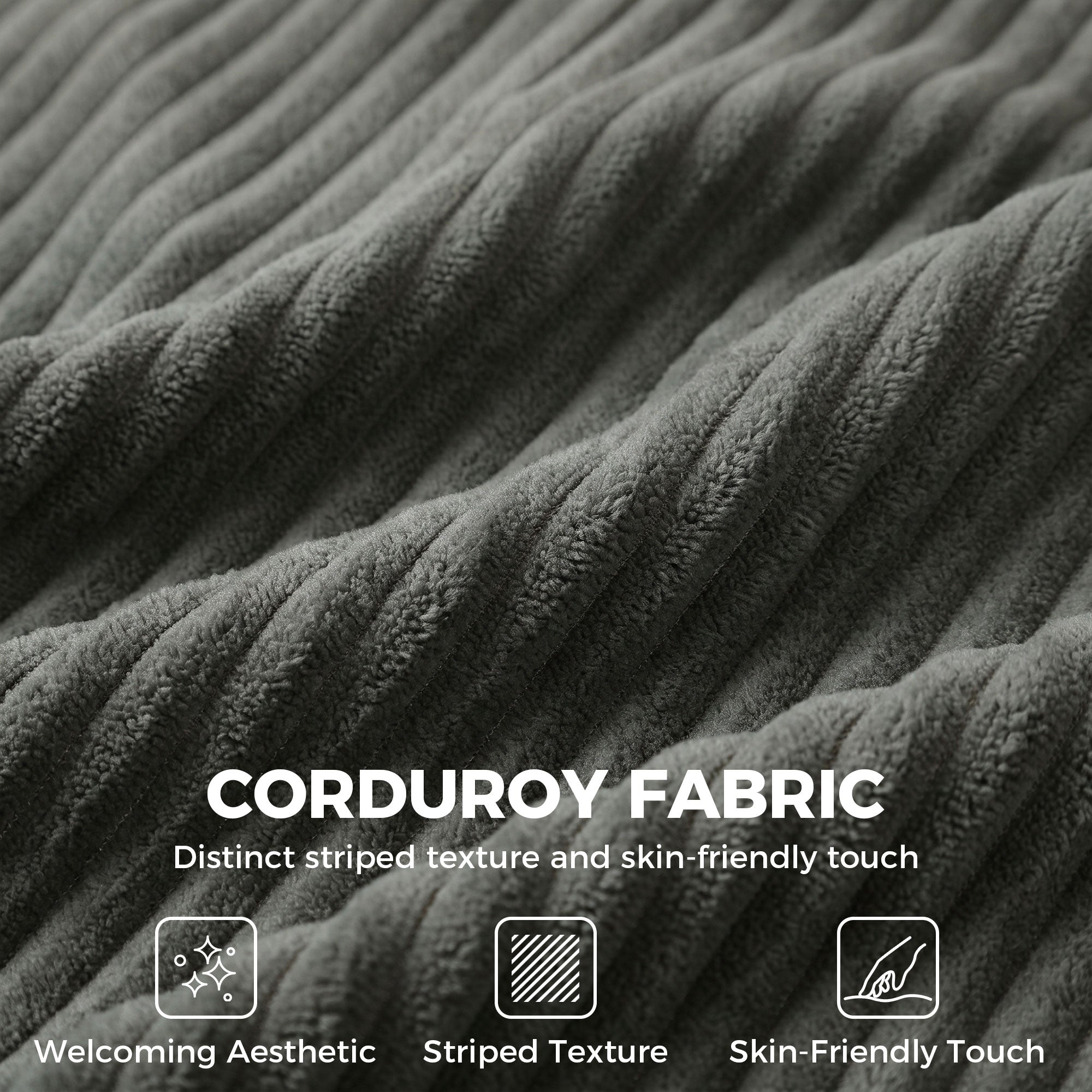 3 Seater Sofa with Wide Seat, Corduroy Fabric Couch with Deep Seat, Spring Cushion, Light Grey