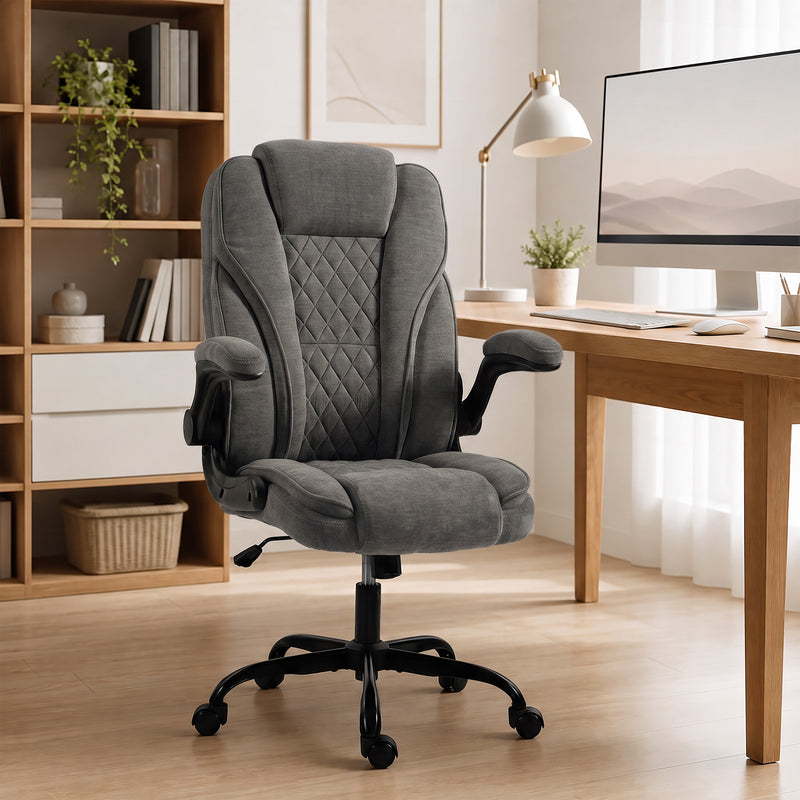 HOMCOM Office Chair, Ergonomic Desk Chair with Flip-up Armrest, Pocket Springs, Swivel Wheels, Adjustable Height, Dark – view 2