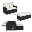 Outsunny Rattan Garden Daybed, Double Sun Lounger with 5-Level Adjustable Back, Storage Ottoman, Cream White – view 3