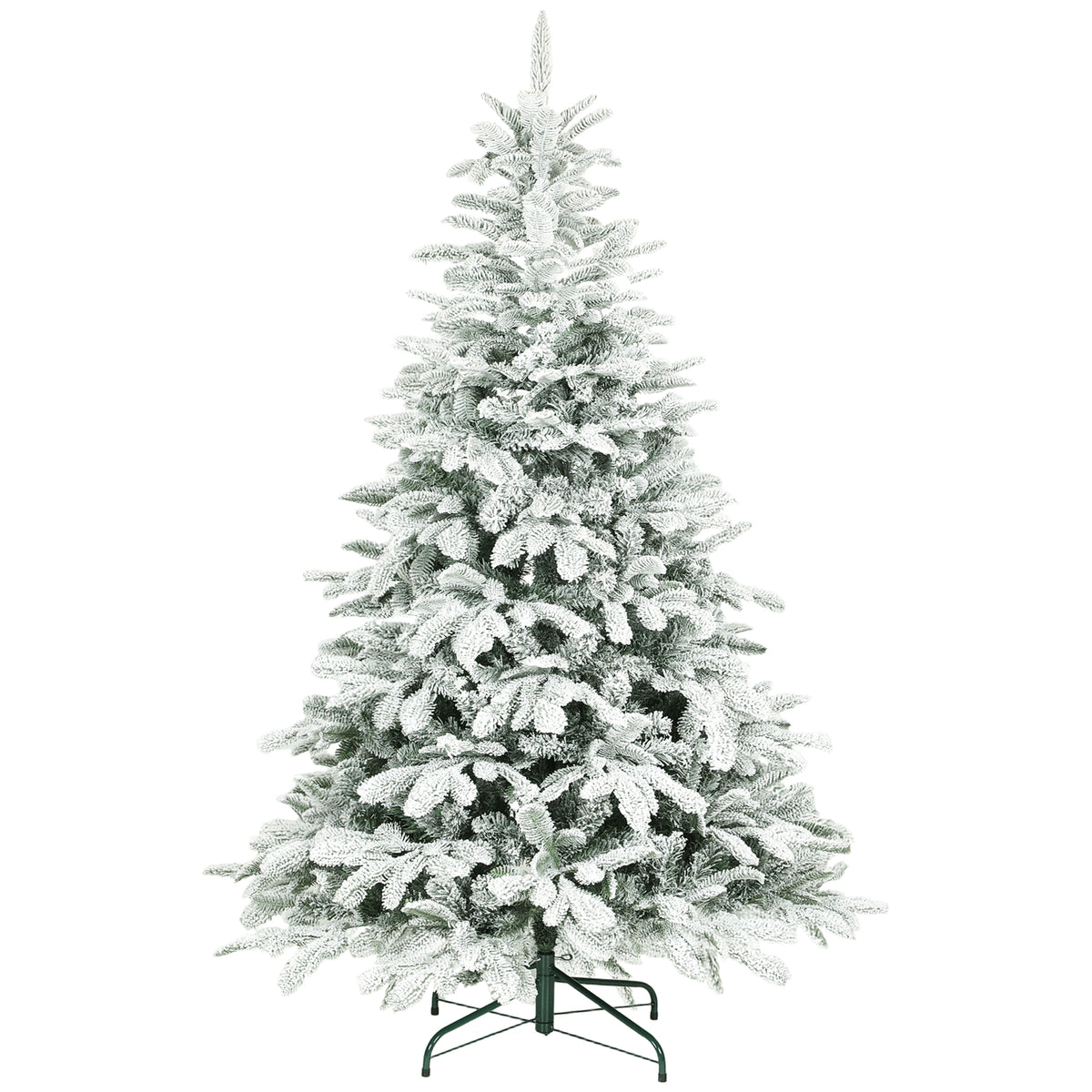 6ft flocked Christmas tree with snow-kissed moulded branches on a metal stand