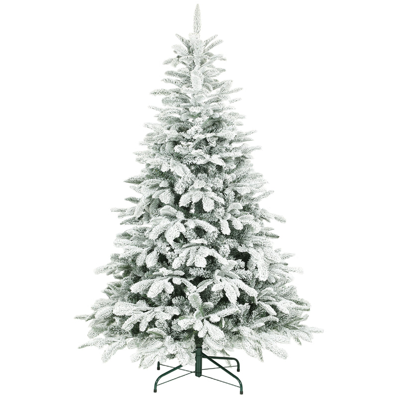 6ft flocked Christmas tree with snow-kissed moulded branches on a metal stand