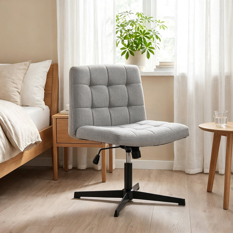 HOMCOM Armless Office Chair, Cross Legged Linen Computer Desk Vanity Chair with Wide Seat, Rocking Function, Grey – view 8
