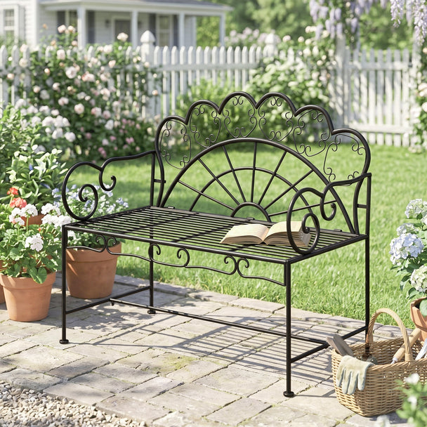Floral metal garden bench – image 2