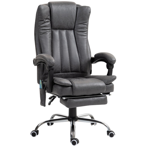Charcoal grey microfibre heated massage office chair with padded armrests and pull-out footrest