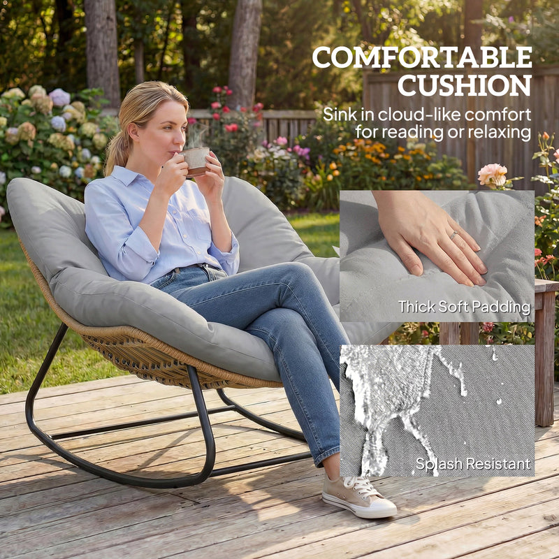 Outsunny Indoor Outdoor Rocking Chair, Oversized Rocking Egg Chair with Cushion for Living Room, Garden, Patio, Light – view 5
