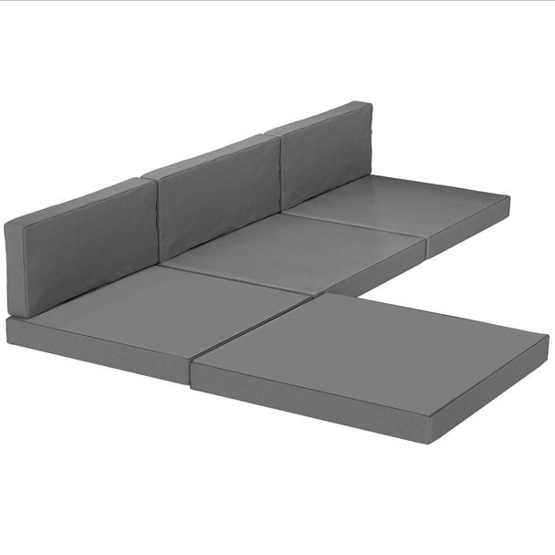Dark grey 7-piece garden sofa cushion set with 60 x 60 cm seat and back cushions on a rattan sofa