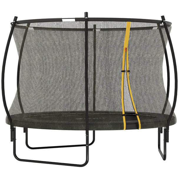 8ft black outdoor trampoline with enclosure net, padded curved poles and spring cover