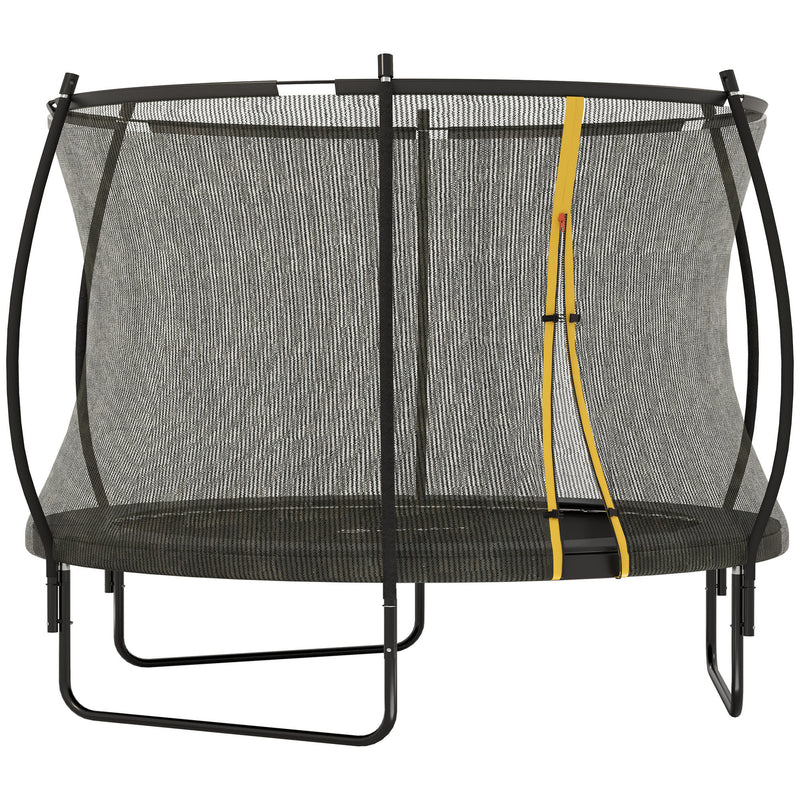 8ft black outdoor trampoline with enclosure net, padded curved poles and spring cover