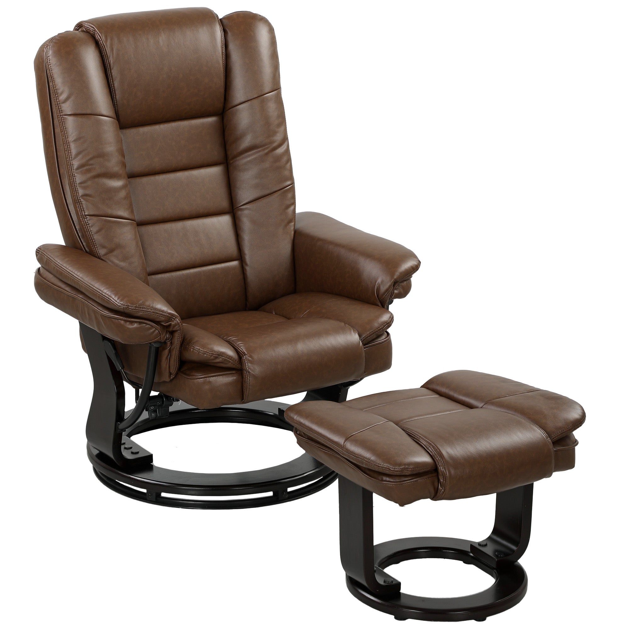 Faux Leather 135Â° Reclining Chair and Footstool - Brown