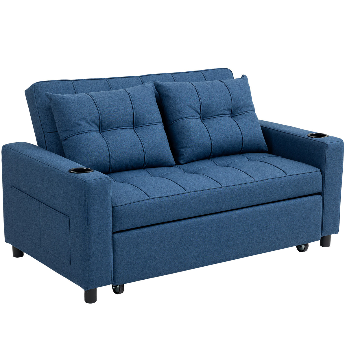 157 cm 3-in-1 Pull-Out Sofa Bed with Eucalyptus Frame – Dark Blue