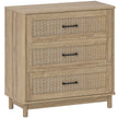 Oak-effect 76 cm chest of drawers with three rattan-front drawers and pine legs