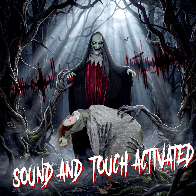 180cm Animated Witch with Floating Ghost, Light & Sound – image 5 of 9