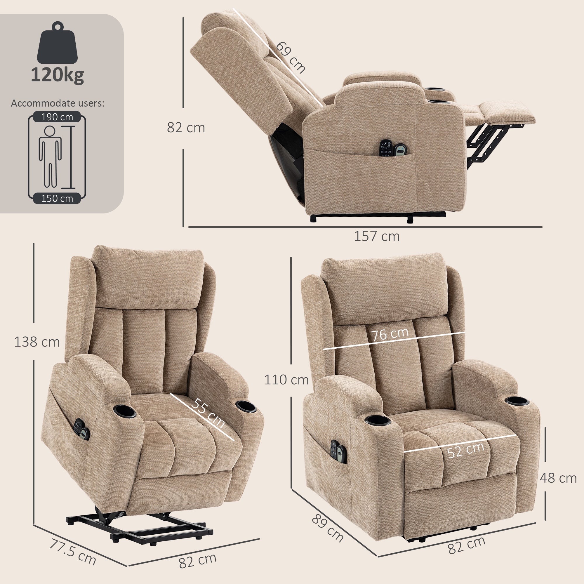 HOMCOM Power Lift Recliner Chair with Vibration Massage and Heat, Chenille Riser and Recliner Armchair for Elderly, Brown