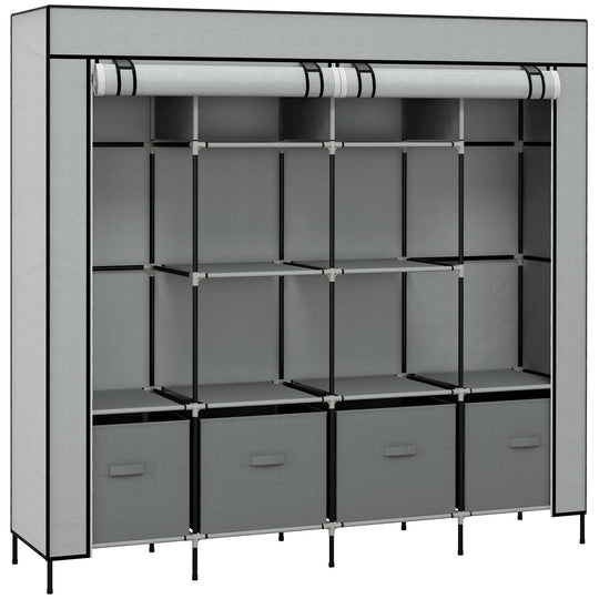 Large dark grey 166 cm fabric wardrobe with ten compartments, two hanging areas and four drawers