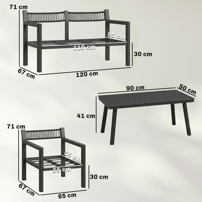 Outsunny 4 Seater Rattan Garden Furniture Set with 2 Armchairs, Loveseat, Coffee Table, Garden Sofa Set with Cushions – view 3