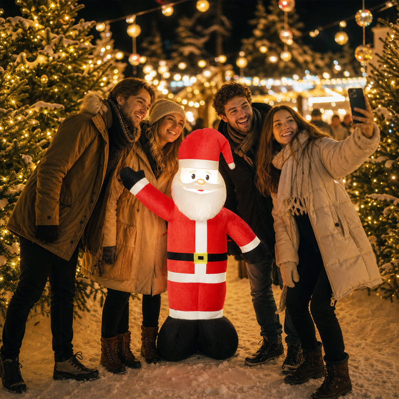 5ft Velvet-Look Santa Christmas Inflatable in a festive outdoor setting