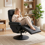 Upholstered Reclining Armchair, Manual Recliner Chair with Footrest and Adjustable Backrest, Black