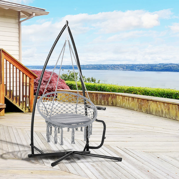 Outsunny Hammock Chair Stand Only Construction Heavy Duty Metal C-Stand for Hanging Hammock Chair Porch Swing Indoor or – view 2