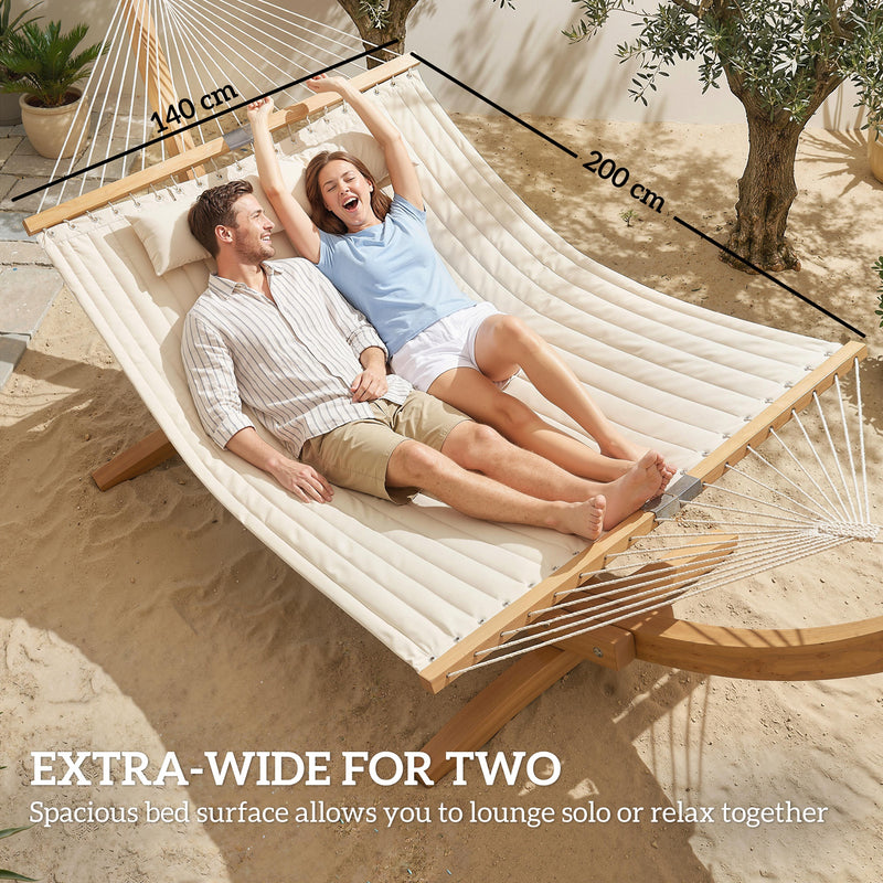 Outsunny Double Hammock 2 Person Swing Bed with Spreader Bars, Pillows, Pad, 200 x 140cm, Cream White – view 5
