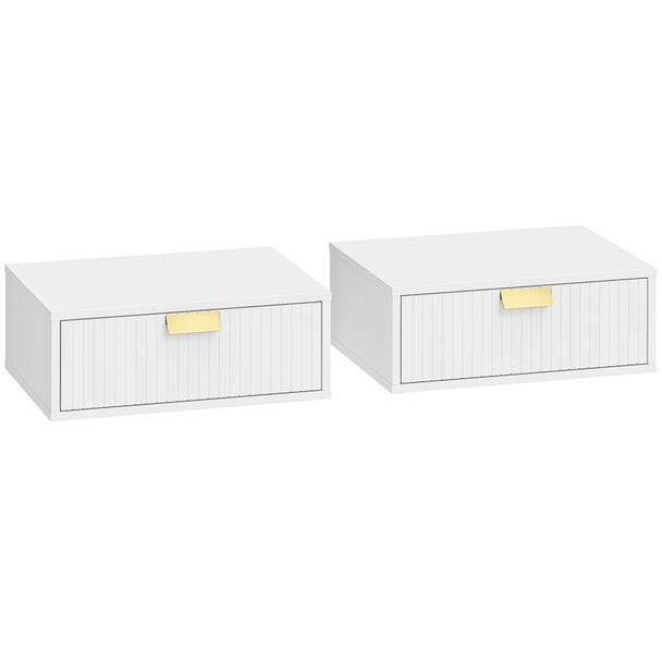 HOMCOM Modern Floating Nightstands Set of 2, Wall Mounted Bedside Tables with Wave Drawer White