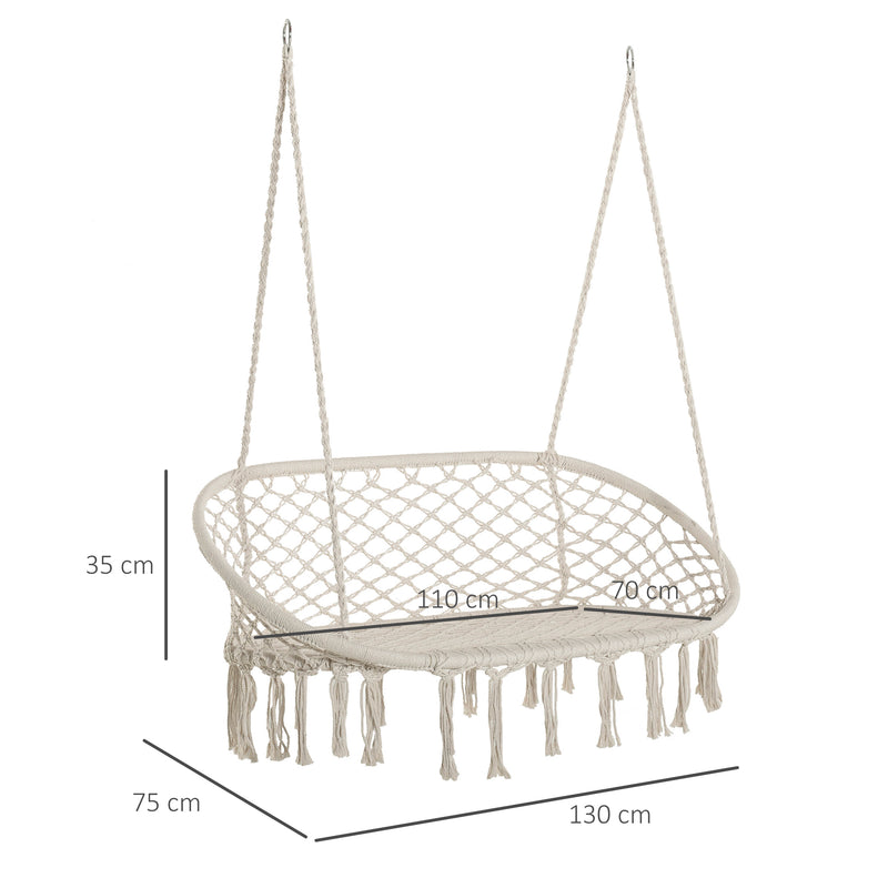 Outsunny Hanging Hammock Chair Cotton Rope Porch Swing with Metal Frame, Large Macrame Seat for Patio, Garden, Bedroom – view 3
