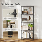 5-Tier Bookshelf, Industrial Bookcase with Metal Frame - Dark Grey and Black