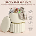 Round Storage Stool, Velvet-feel Fabric Upholstered Vanity Stool with Removable Top, Padded Seat and Hidden Space, Beige