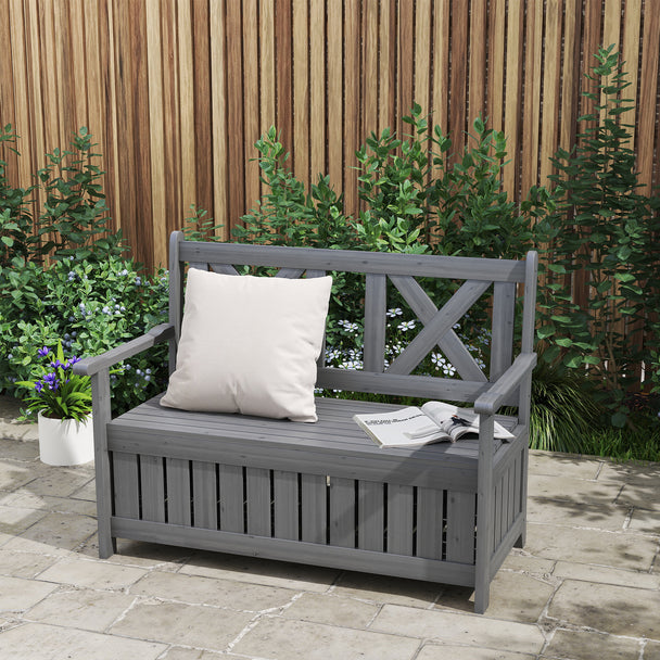 Outsunny 2-Seater Garden Storage Bench for Patio Wood Porch Decor Outdoor Seating, Charcoal Grey – view 2