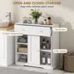 HOMCOM Bathroom Floor Cabinet, Freestanding Bathroom Cabinet with Drawer, Door, Open Shelves, White – view 4