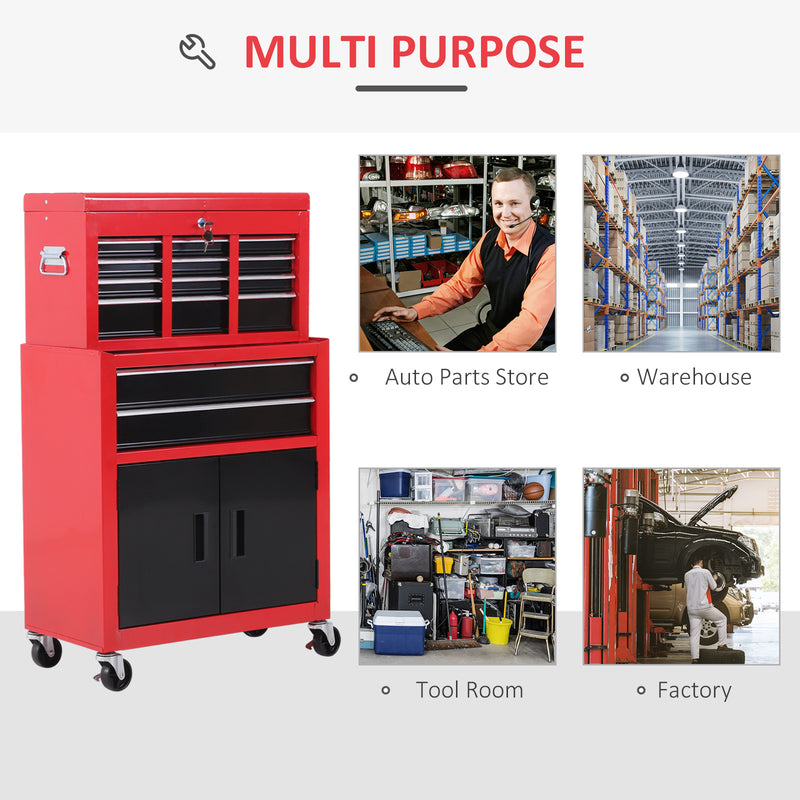 6-Drawer Rolling Tool Chest with Pegboard & Top Chest – Red/Black – image 5 of 9