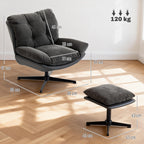 Accent Chair with Footstool, Swivel Lounge Chair with Chenille Upholstery, Metal Base, Dark Grey