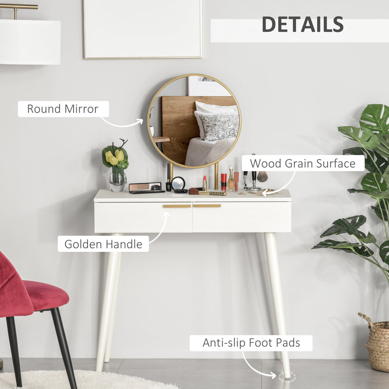 White round-mirror dressing table – image 4