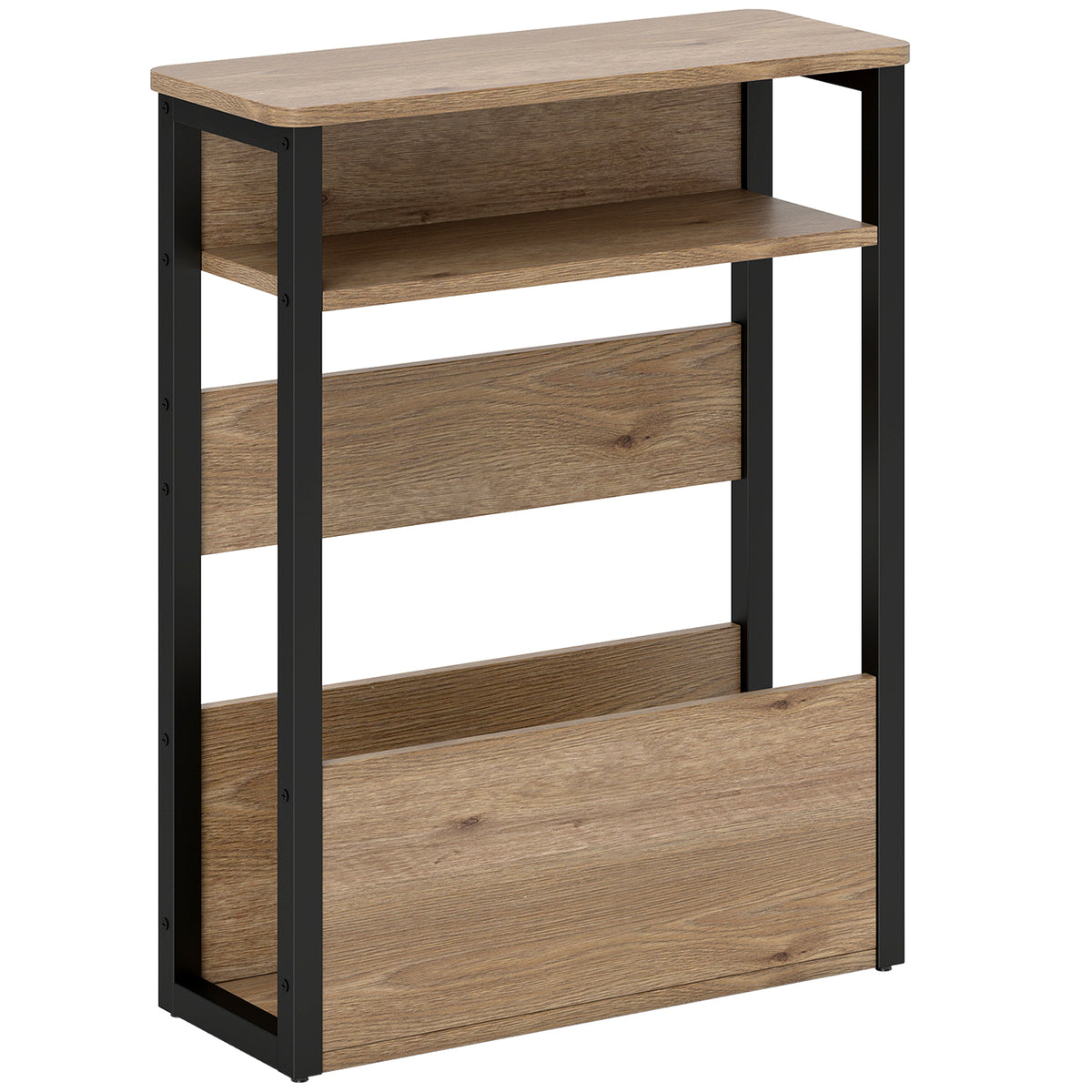 58.5 cm Slim Industrial Side Table with 2 Shelves – Walnut Brown