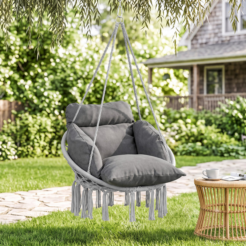 Outsunny Hanging Chair Outdoor Hammock Chair with Soft Cushion, Cotton Rope Boho Style Swing Chair, Hanging Garden – view 2