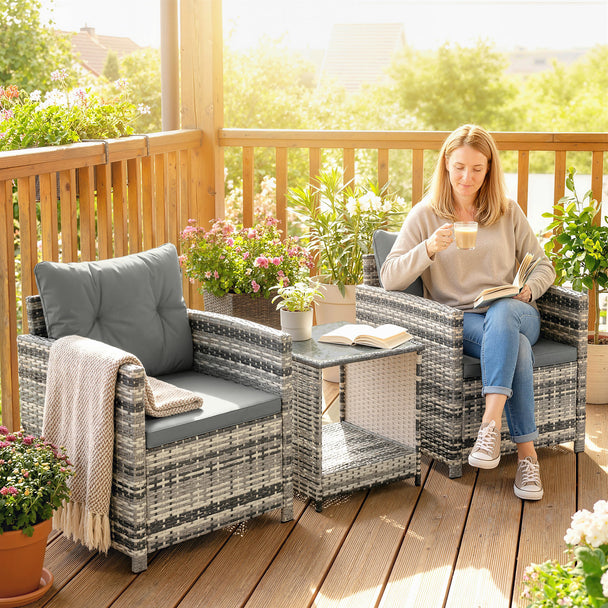 Rattan bistro set with 2-tier table – image 2