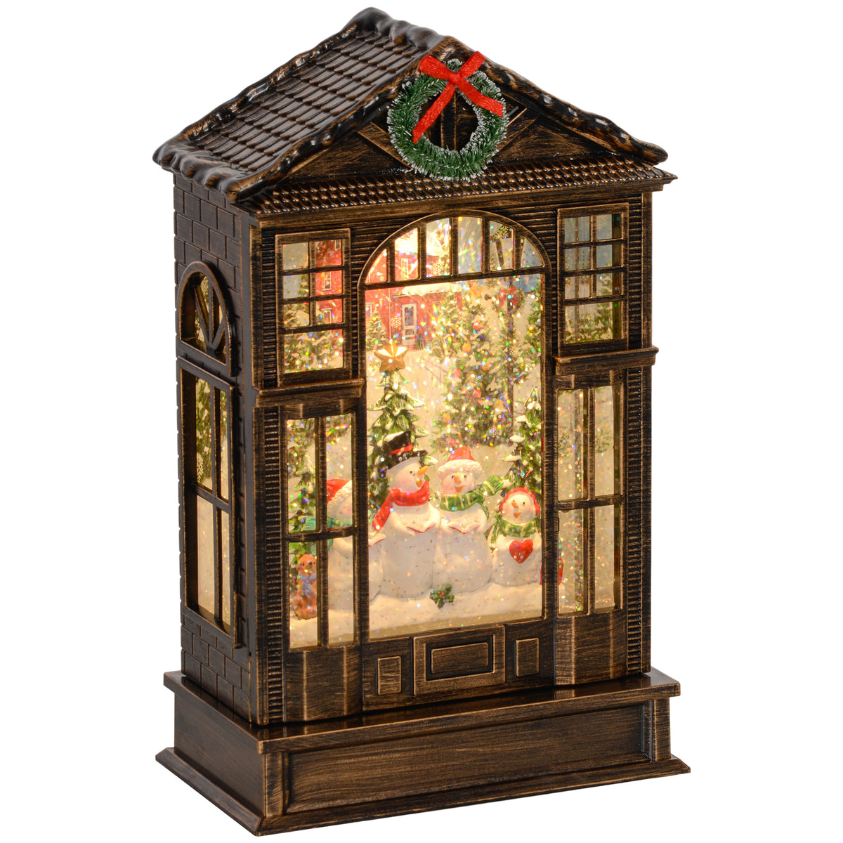 Musical snow globe lantern with snowman scene