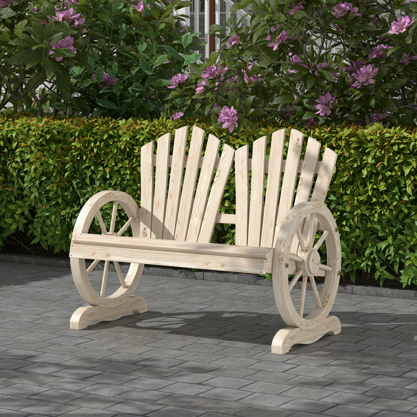 Outsunny Fir Wood Love Seats with Wheel-Shaped Armrests, Large Load-Bearing Chair, Natural Wood Finish – view 2