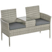 Mixed grey 2-seater rattan bench with glass-top middle table and cushions
