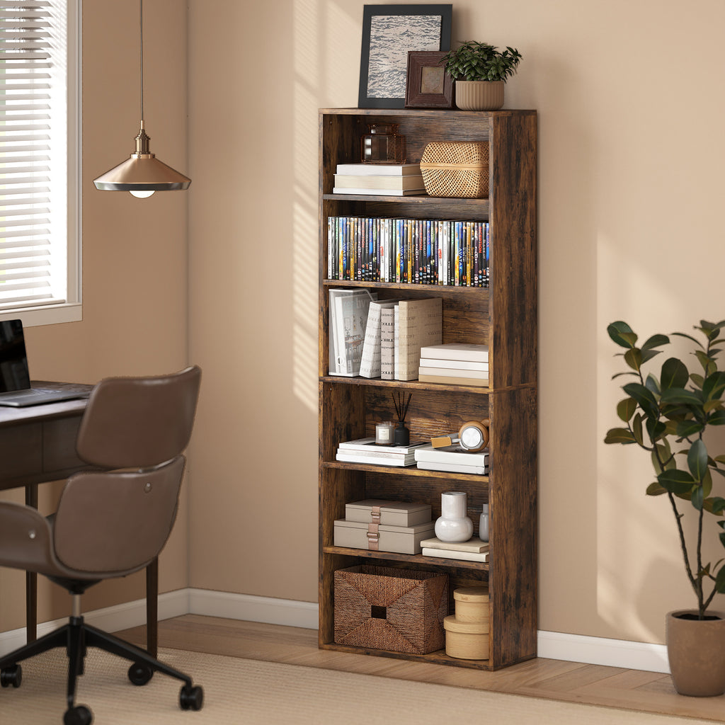 Six Shelf Bookcase - Rustic Brown