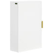 White wall-mounted bathroom cabinet with embossed doors and gold-colour accents