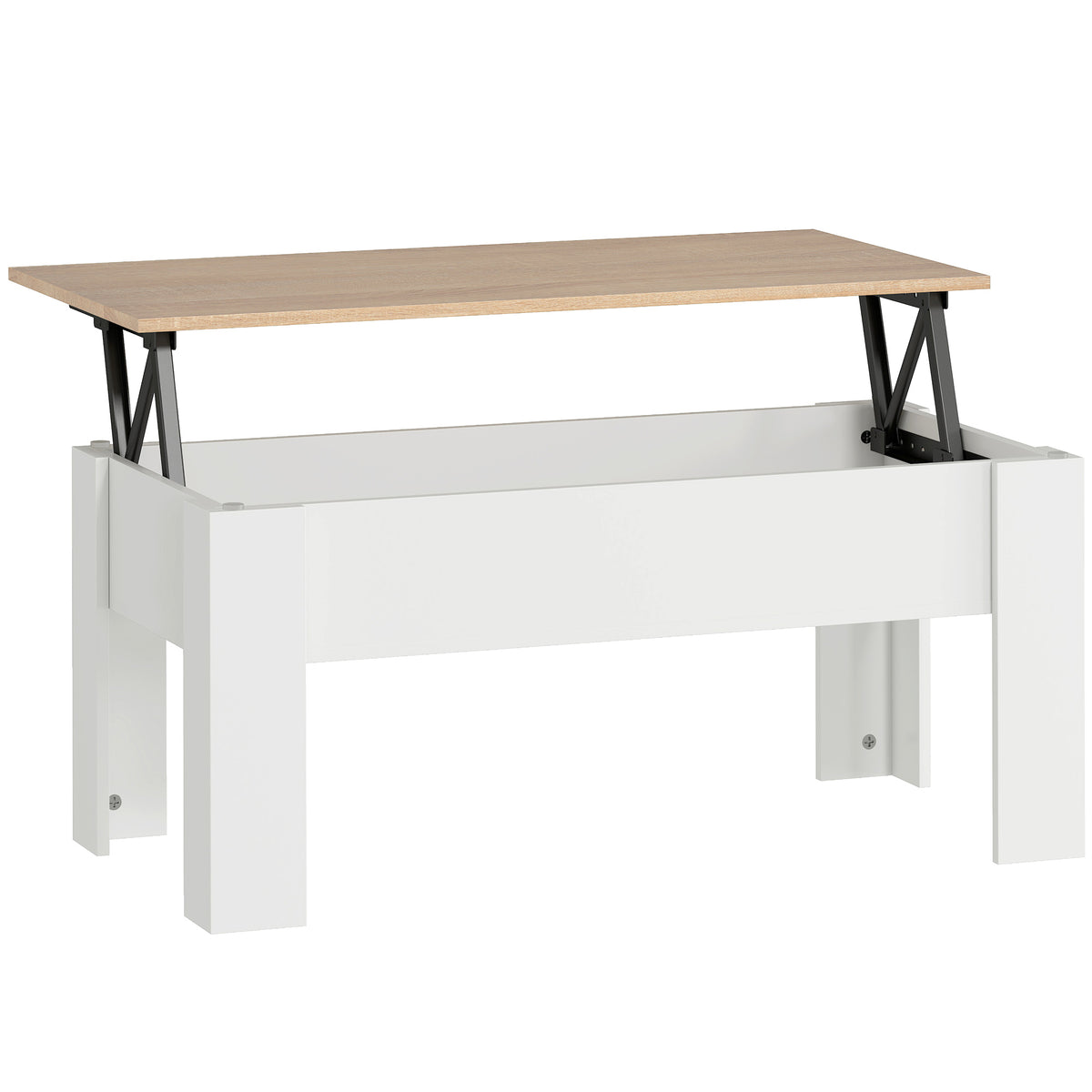 100 cm Lift-Top Coffee Table with Hidden Storage – White & Oak