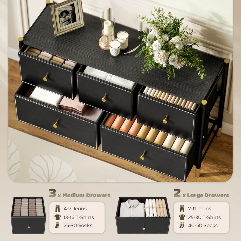 Wide 5-drawer faux leather chest – image 4