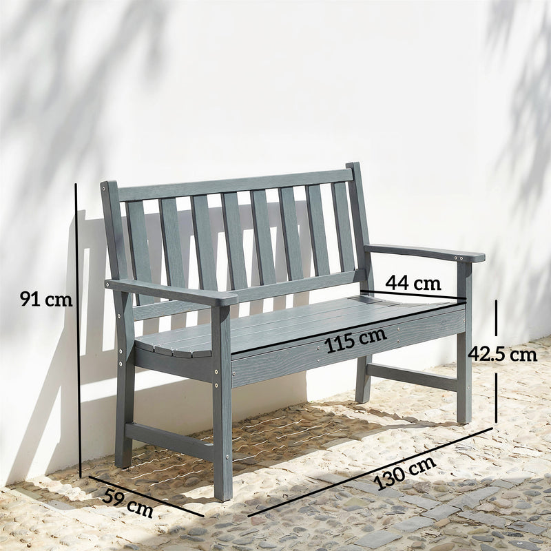 Outsunny 2 Seater Plastic Garden Bench, Outdoor Patio Bench with Armrest and Backrest, Weatherproof Outdoor Furniture – view 3