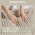 Corduroy Click Clack Sleeper Sofa with Pull Out Design, 2 Seater Sofa Bed, Cream White