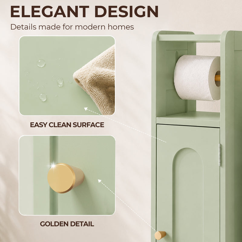 HOMCOM Small Bathroom Storage Cabinet with Toilet Roll Holder - Light Green – view 7